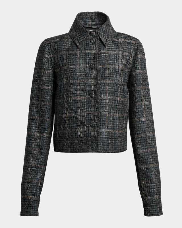 Thereza Cropped Wool Silk Plaid Jacket